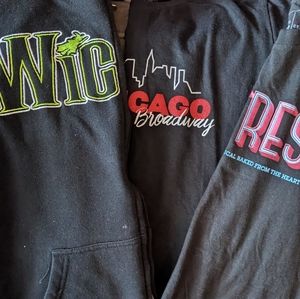 Broadway Merch Wicked hoodie Med, Waitress-T sm, Chicago-T med (bundle)